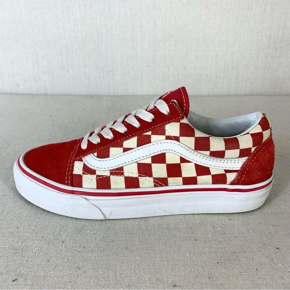 Vans~Women’s‎ Old Skool Retro Red Checkerboard Suede/Canvas Sneakers~Sz 5.5 - Picture 1 of 13